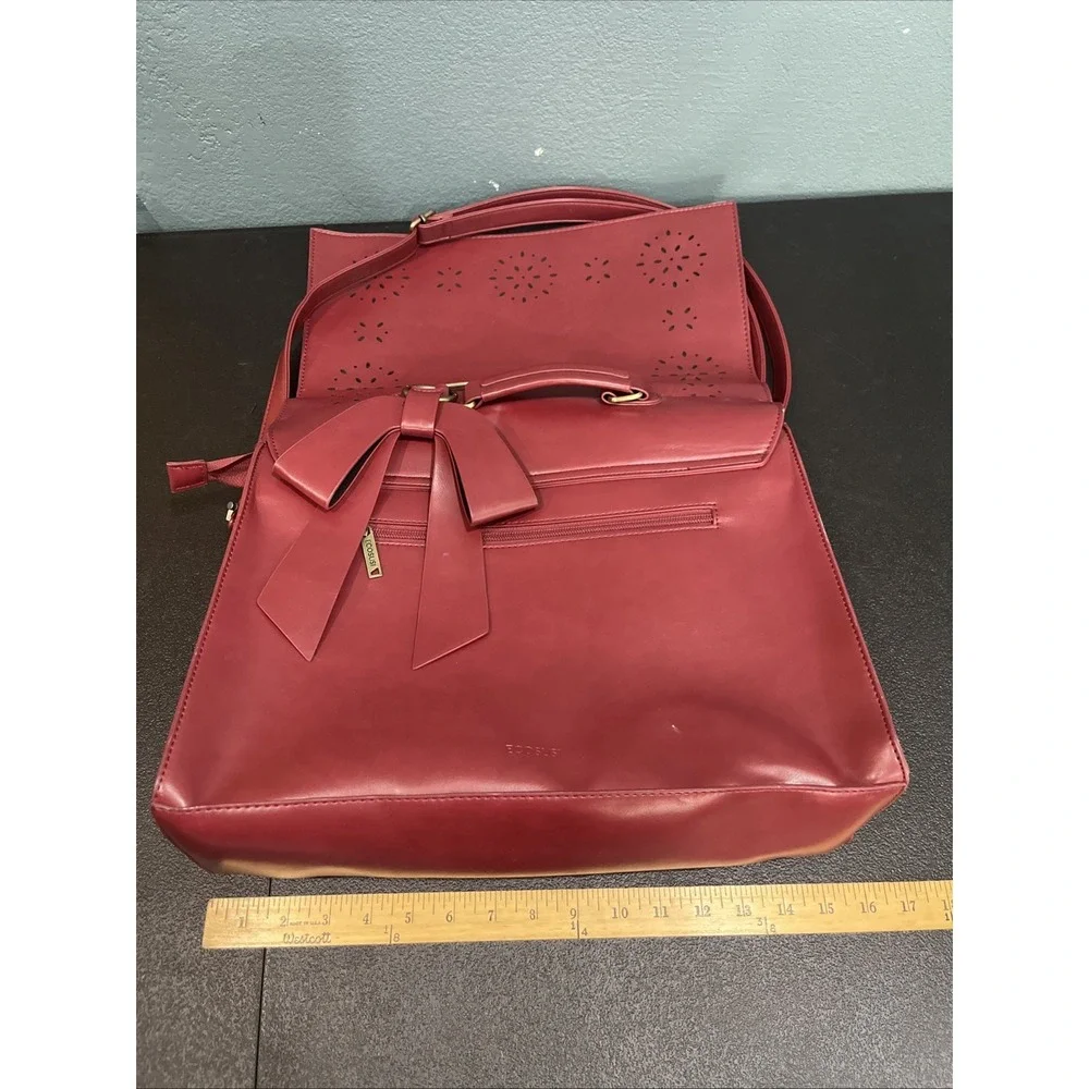Ecosusi Red Vegan Leather Briefcase‎ Laptop Messenger Bag Bow & Cutout Travel